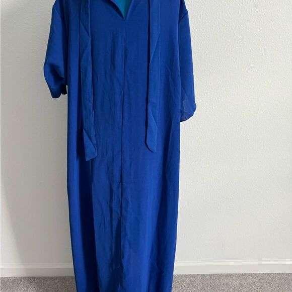 Elegant Blue Pleated Dress - Picture 2 of 7